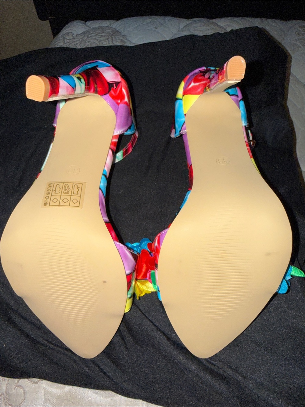 Multicolor Floral Ankle-Strap Pointed Heels - Picture 4 of 6